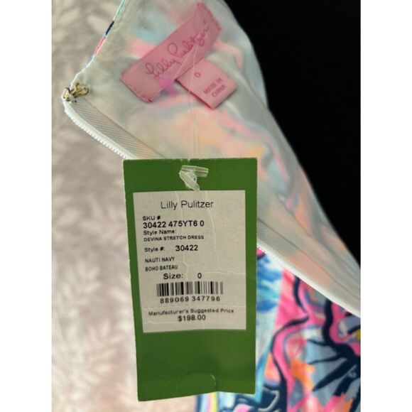 Lilly Pulitzer Nauty Navy BOHO Bateau Devina Stretch Dress Sz 0 NWT *** - Picture 6 of 6